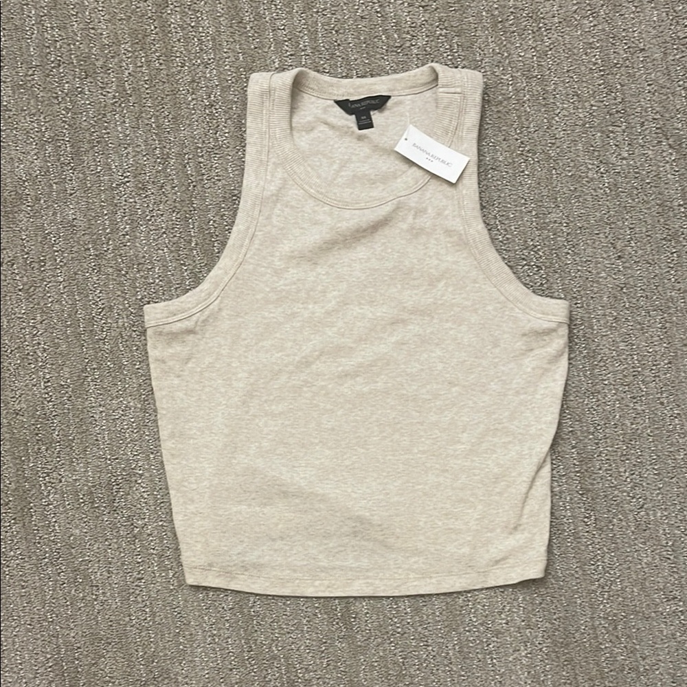 Banana Republic White Tan Sleeveless Crop Muscle Tee